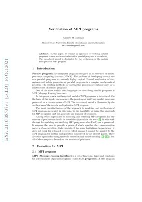 PDF Document Cover - Verification of MPI Programs: A Mathematical Model for Parallel Computing
